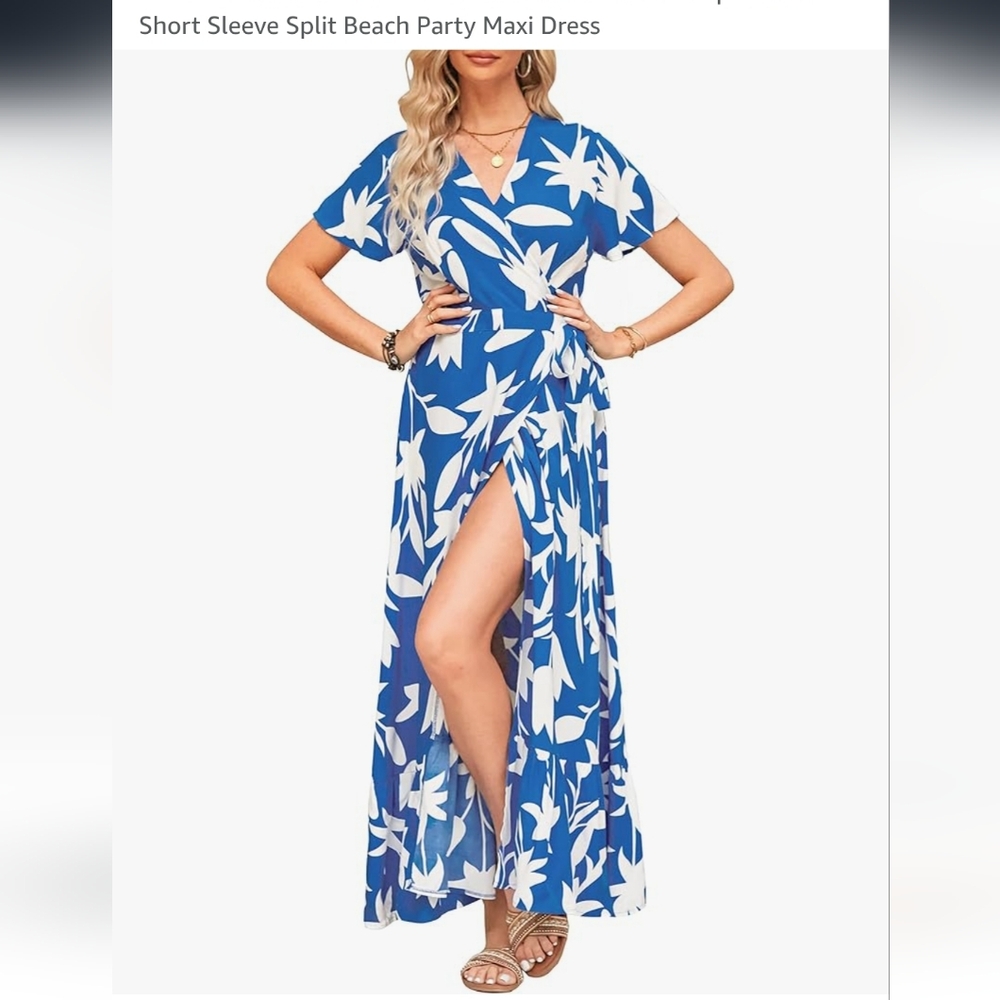 Womens Maxi Short Sleeve Wrap Dress